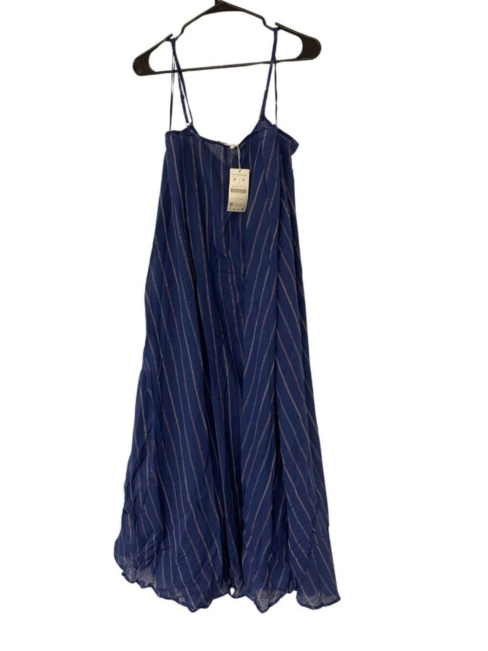 Oysho Womens Dress M Blue Striped Midi Sundress Sleeveless Beach 1991/190 NWT